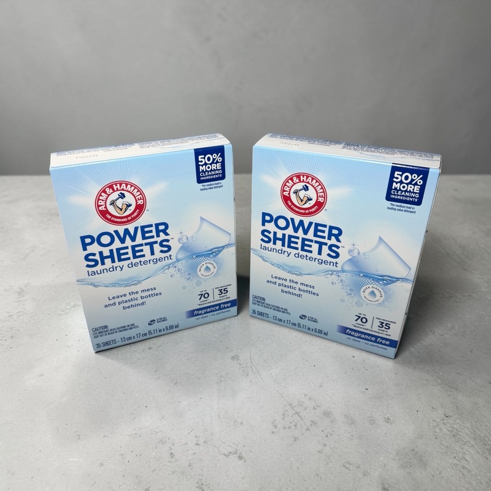 ARM & HAMMER Power Sheets Laundry Detergent, Fragrance Free 35 ct, up to 70 2CT